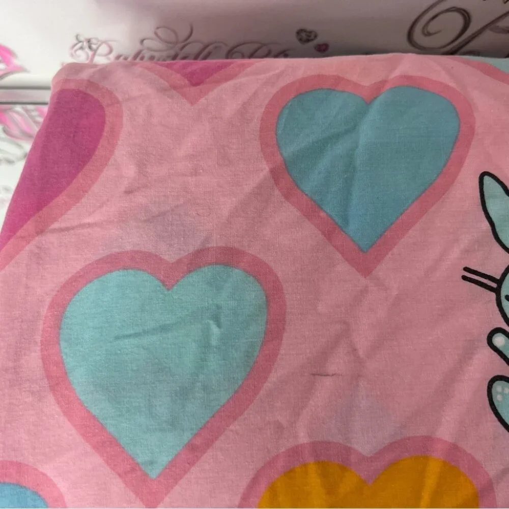 Happy bunny sheets Jim Benton top sheet hearts Pink and Blue Heart Bunny